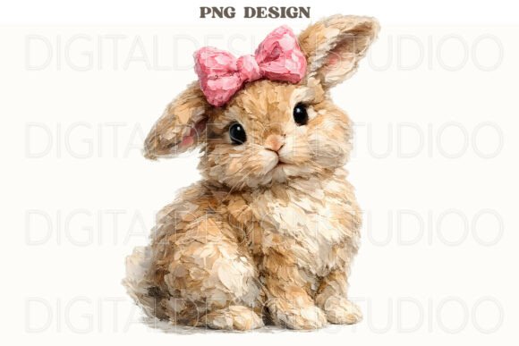 Download Cute Easter Bunny with Pink Bow PNG - Premium Resources