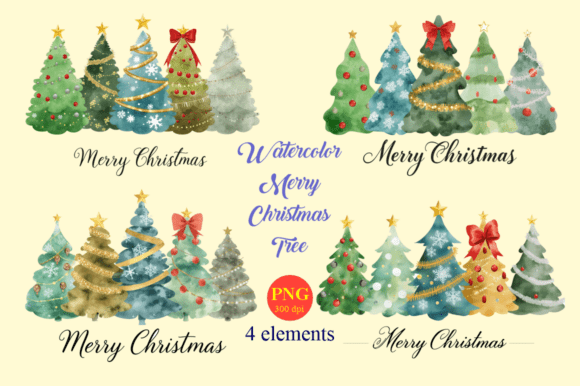 Download Festive Watercolor Xmas Trees PNG - Festive watercolor Collection